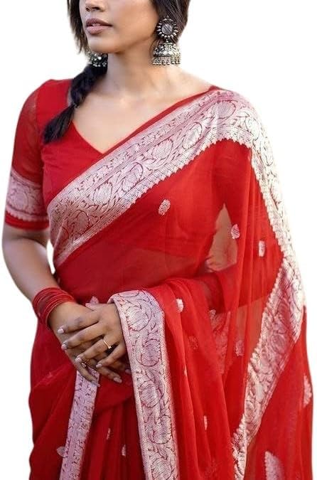 Women's Pure Soft Cotton Silk Saree Kanjivaram Style With Blouse Piece Perfect for Weddings, Parties, and Special Occasions Inspired by traditional Indian craftsmanship