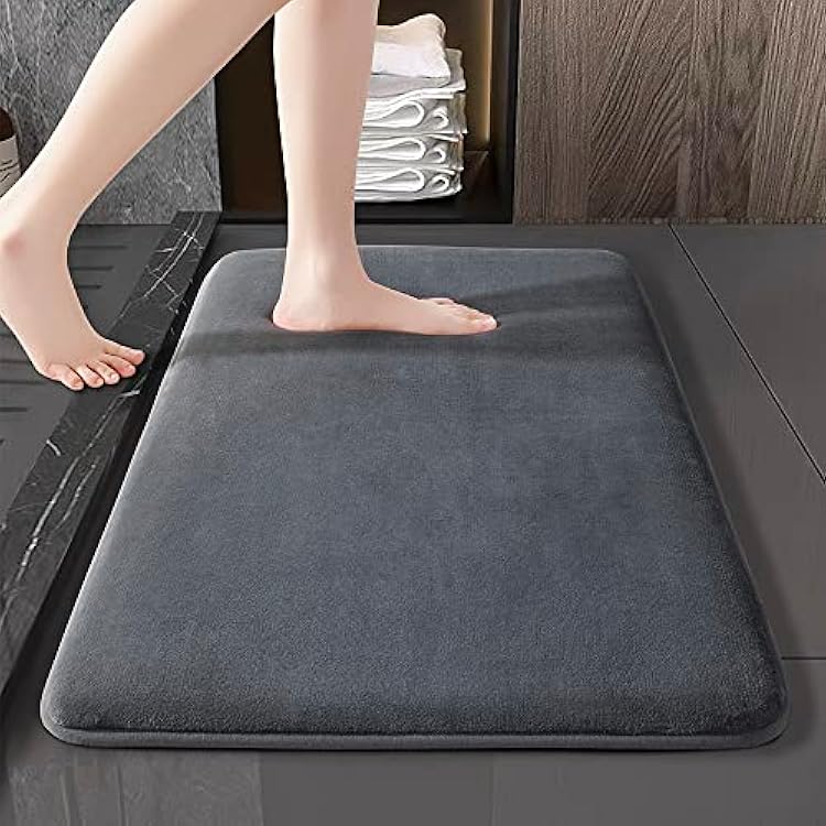 SONORO KATE Rugs, Ultra Absorbent & Non-Slip Memory Foam, Machine Washable, Soft Velvet Bath Mats, Easier to Dry for Bathroom Floor 1724, Dark Grey