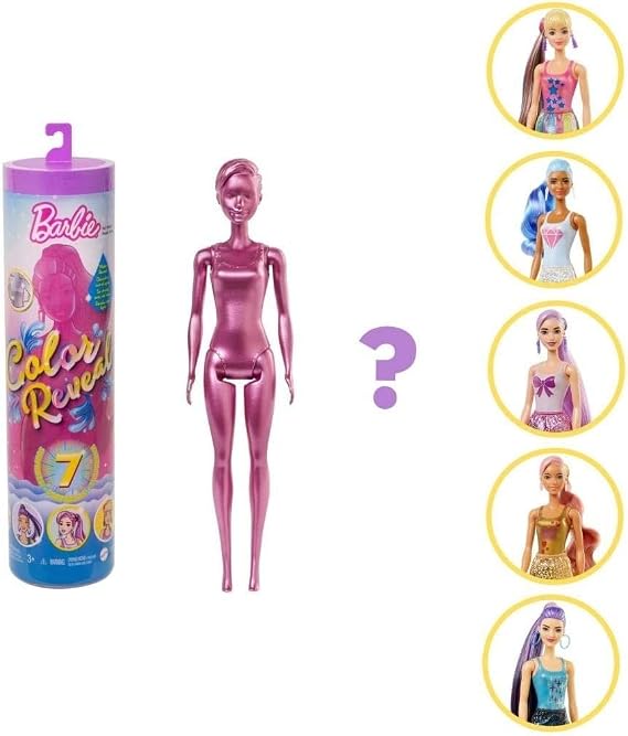 Barbie Color Reveal Doll & Accessories, Shimmer Series, 7 Surprises, 1 Doll (Styles May Vary)