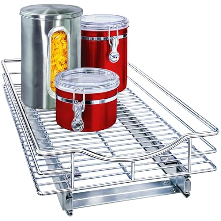 LYNK PROFESSIONAL Pull Out Cabinet Organizer, 11 x 18 Slide Out Drawers for Kitchen Cabinets - Sliding Pull-Out Pantry Shelves Home Shelf Organizers - , Chrome