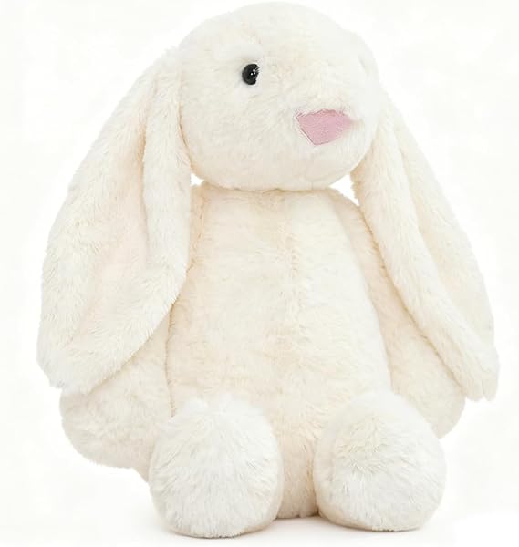 Bunny Soft Plush 25CM Bunny Rabbit Stuffed Animal with Fluffy Soft Ears Rabbits Teddy Rabbit Decorations Gifts For Girls (White)
