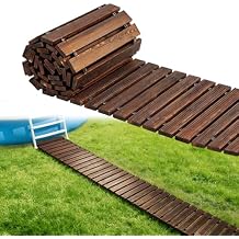 MEWTOGO 10ft Anti-Slip Wooden Pool Walkway for Above Ground Pools Weather-Resistant Carbonized Wood Roll-Up Pathway, Helps Keep Dirt & Mud Out, Boardwalk for Pool Ladder Area (Brown)