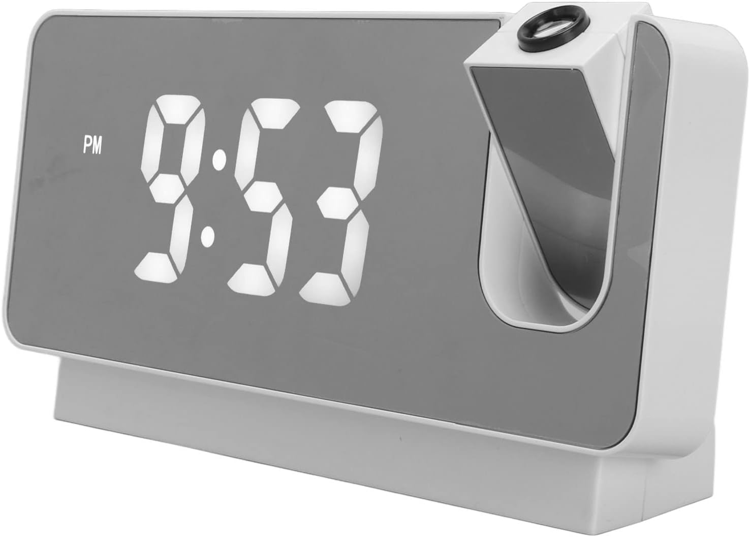 LED Projection Alarm Clock for Bedroom, Digital Clock with 180° Rotatable Projector, Display Time, Date, Temperature, Projection on Ceiling Wall, USB Charger Port White
