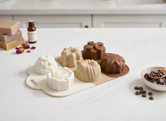 6 Bölmeli Çiçek ve Desenli Silikon Kek Kalıbı - Estetik Pasta, Tatlı, Sabun ve Kokulu Taş Kalıbı - Gıda Sınıfı, Yapışmaz ve Isıya Dayanıklı - Toprak Tonları Serisi