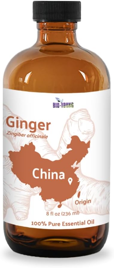 Ginger Essential Oil - Direct from Bio-Young Aromas - Pure Ginger Oil for Skin - Aceite de Jengibre - Aromatherapy 100% Therapeutic Premium Grade - 8oz
