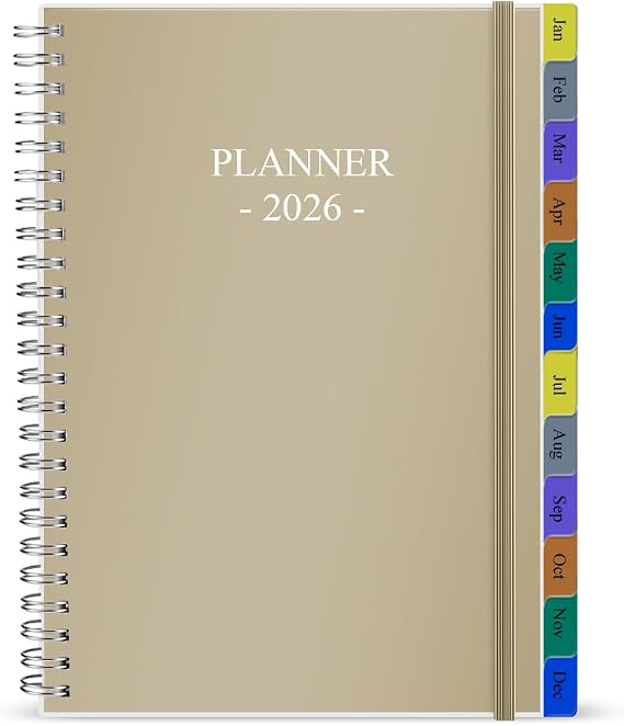 2026 Planner - Planner 2026 for Women & Men, January 2026 - December 2026, Monthly and Weekly Calender with 12 Monthly Tabs, 6.4" x 8.5", Beige
