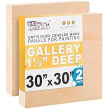 U.S. Art Supply 30" x 30" Unfinished Cradled Wood Panels for Painting, Gallery 1-1/2" Deep (2 Pack) - Artist Depth Wooden Wall Canvases - Mixed-Media Craft, Acrylic, Oil, Encaustic, Paint Pouring