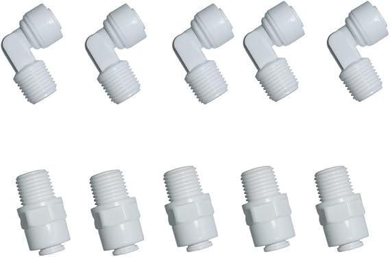 MALIDA Quick Connector Male Adapter Elbow and Straight Combination, 1/4 Inch NPT Thread x 1/4 Inch Tube OD Push to Connect Fittings, for Water Filter purification systems.(pack of 10)