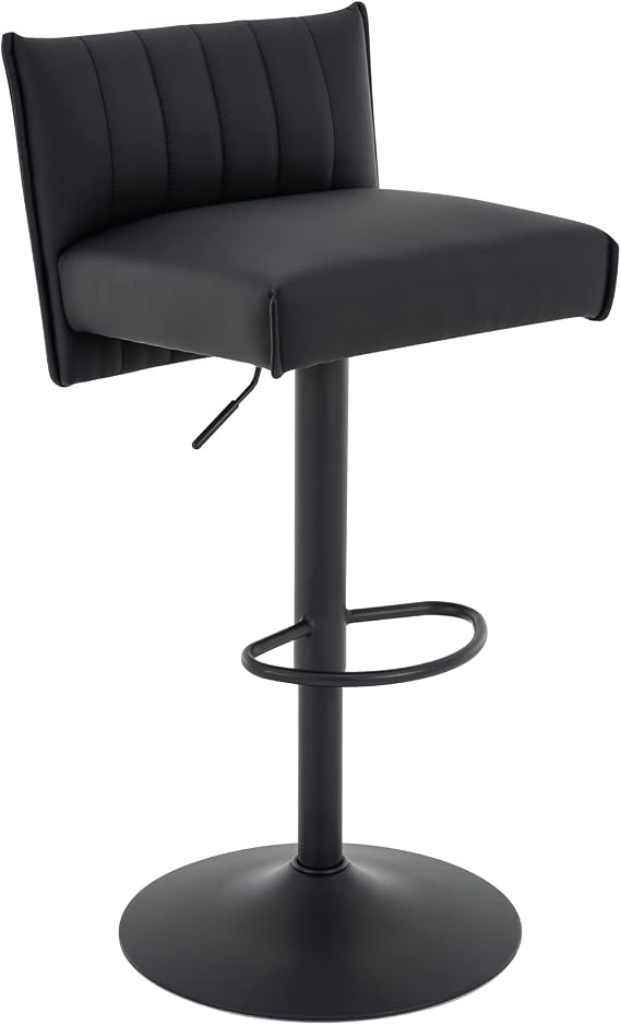 Bar Stool, Couch Spring Seat Adjustable Swivel PU Leather Black, Black Base