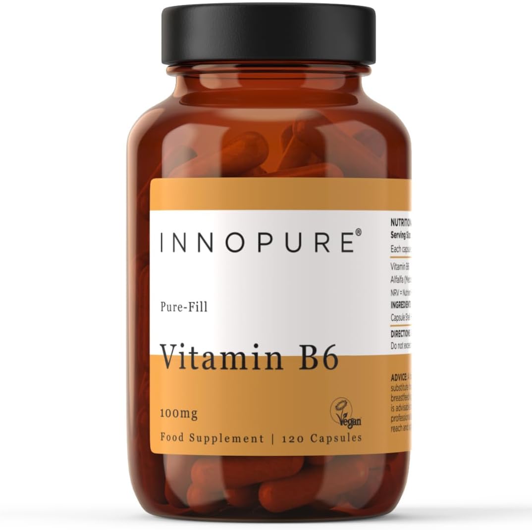 INNOPURE Vitamin B6 Capsules 100mg - Pure-Fill No Fillers or Binders High Strength Vitamin B6 Supplement, 1 Daily Capsule Not Tablets 120 Capsules