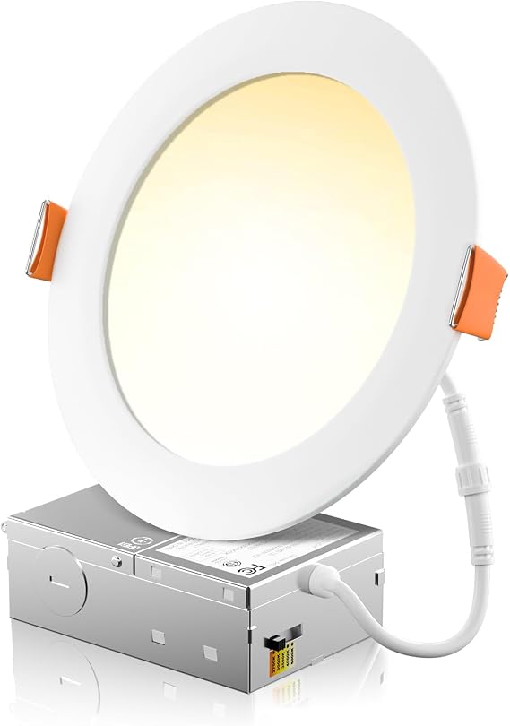 FREELICHT 1 Pack 6 Inch 5CCT Ultra-Thin LED Recessed Ceiling Light with Junction Box, 2700K/3000K/3500K/4000K/5000K Selectable, 1050LM Brightness, 12WEqv110W, ETL&FCC