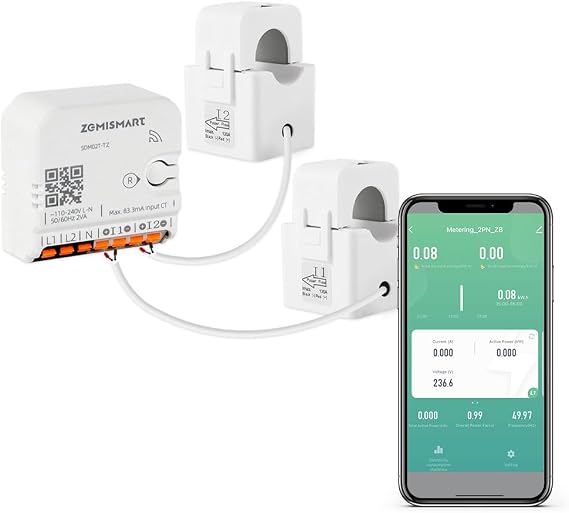 Smart Home Zigbee Energy Monitor Real-Time Electricity Usage & Bi-Directional Monitoring,with 2x120A CTs,Supports 2 Phase or 1 Phase 3-Wire System,Works with Home Assistant Zigbee2MQTT