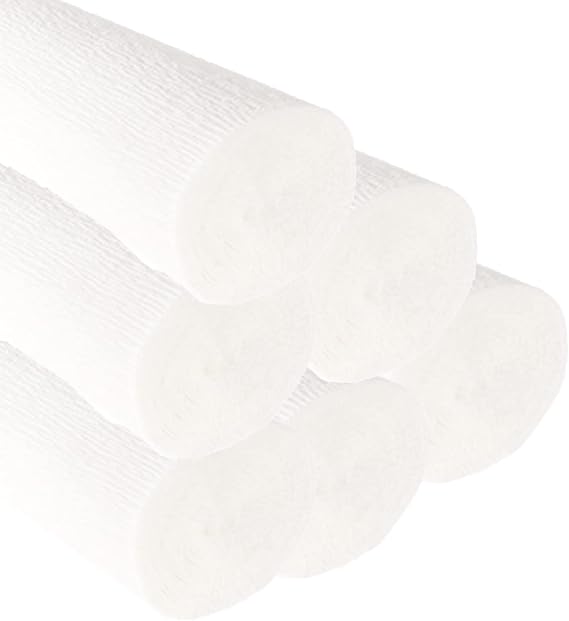 Pack of 6 Premium Italian Crepe Paper Rolls Heavy-Weight 180 Gram 13.3 sqft (00-White)