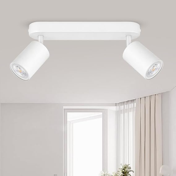 GeyouLux LED Ceiling Light with 2 Spotlights, Adjustable 350°+90°, Modern GU10 Ceiling Spotlights, Aluminium Ceiling Light Suitable for Kitchens, Living Rooms and Bedrooms (No Bulb)