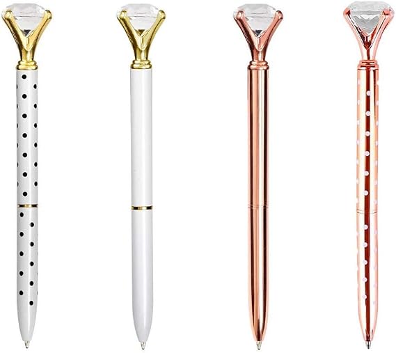 Diamond Ballpoint Pen,4 Pack Rose Gold Pens Crystal Retractable Ball Point Pen Metal Ballpen for Business Office Stationery School