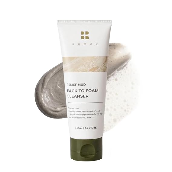 BRMUD Relief Mud Pack To Foam Cleanser - Pore & Sebum Skin Care 3.71 fl oz | 30,000ppm Korean Boryeong Mud, Dual AHA Exfoliation, Hydrating & Foaming Clay Mask, pH 5.5 Gentle Cleanse, 1-Minute Mud Mask