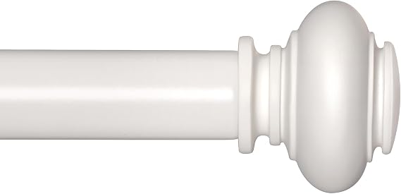 SIMEWIN White Curtain Rods for Windows 72 to 144 Inches Adjustable Decorative 1 Inch Diameter Single Window Curtain Rod Set with Classic Finials, White Finishing