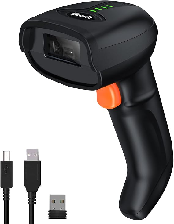 Alacrity Bluetooth Wireless Barcode Scanner 328 Feet Transmission Distance USB Cordless 1D CCD Automatic Barcode Reader Handhold Bar Code Scanner with USB Receiver for Store, Supermarket, Warehouse