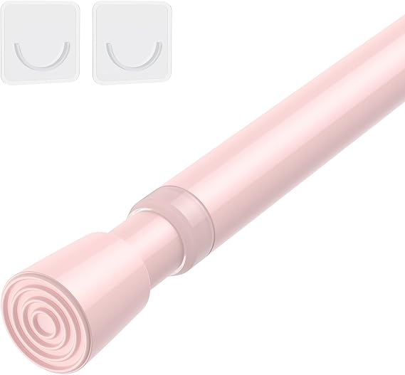 AIZESI Spring Tension Rods Adjustable Tension Curtain Rod Small Tension Rod No Drilling Expandable Spring Loaded Curtain Tension Rod(Pink,26" to 39"-1Pcs)