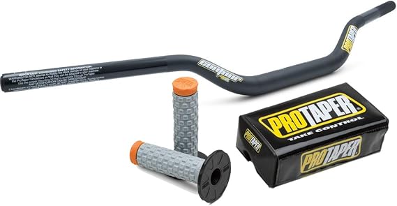 Pro Taper 2806D JET BLACK Black Pastrana MX/RM Low 1 1/8" Contour handlebars & 024855 Orange Pillow Top Grips