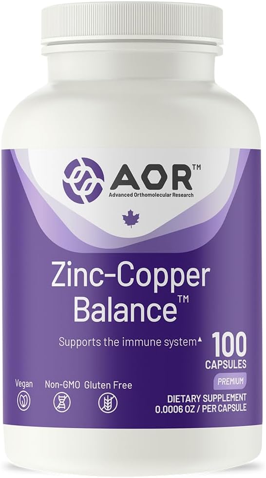AOR Zinc Copper Balance Capsules, 15mg Zinc 2mg Copper, 100 Vegan Capsules