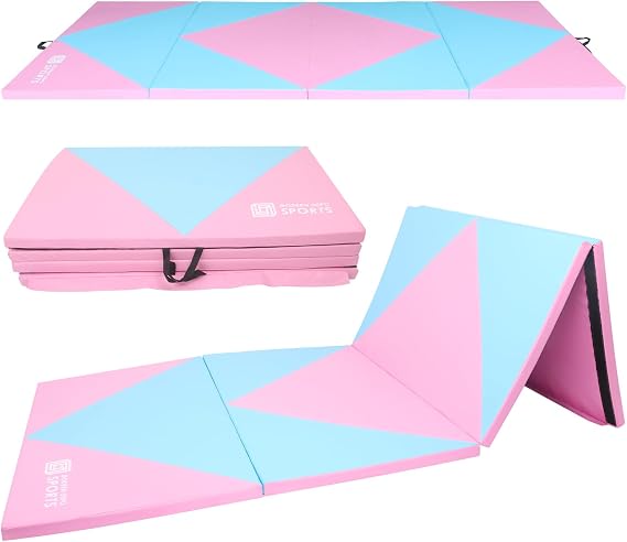 Foldable Exercise Mat 10'x4'x2" for Gymnastics, Tumbling, Yoga & Aerobics with Carrying Handles - Four Fold Thick by Modern-Depo