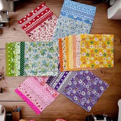 42PCS Quilting Cotton Fabric Squares, Floral Pattern 5x5 Inch Pre-Cut Bundle, 100% Woven Cotton, Multicolor Patchwork for DIY Sewing, Crafts
