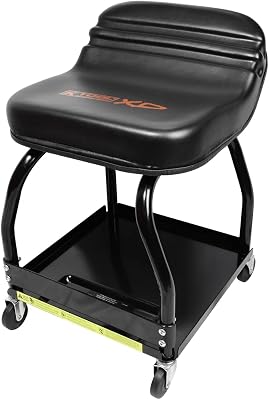 K Tool International XD74987 16 Mechanics Roller Seat with Tool Storage for Garages, Repair Shops and DIY, 300 lbs. Capacity, 4 2.5 Swivel Casters, Padded Seat, Ergonomic Design. BlackOrange
