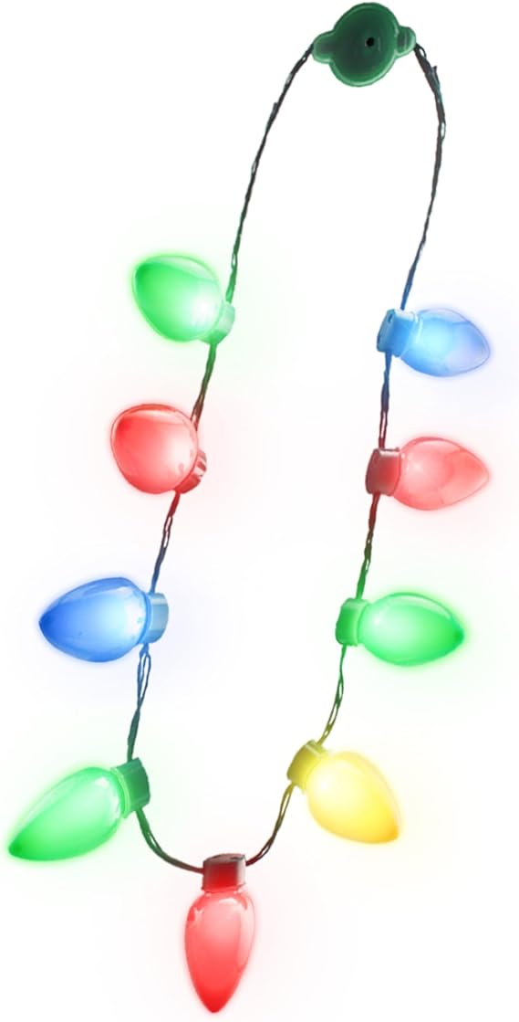 Windy City Novelties LED Christmas 9 Bulb Necklace with 6 Dynamic Light Modes for Adults and Kids Christmas Parties, Caroling, Gatherings & Party Favors - 20 Pack