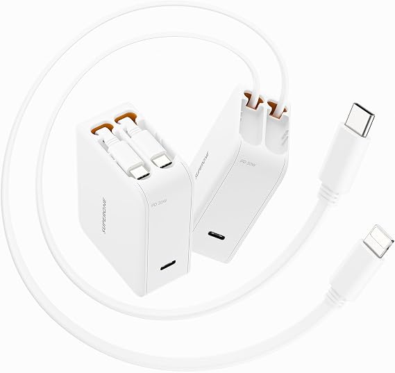 SUPERONE Retractable Charger, Wall Charger with Dual USB C & Apple Cables