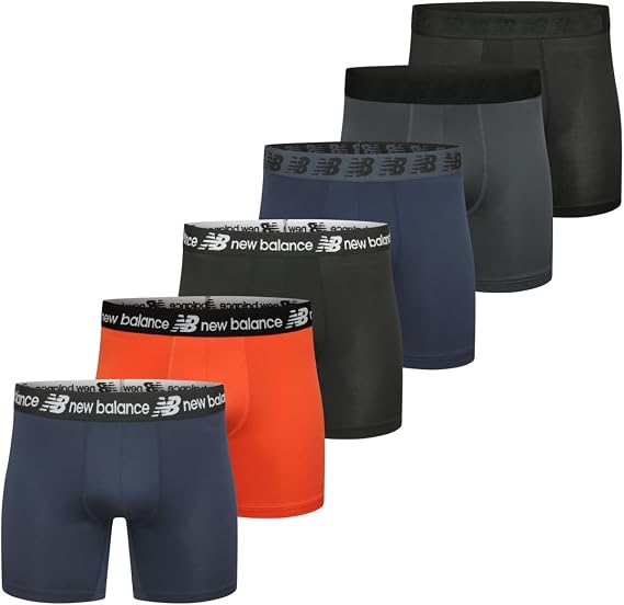 New Balance Men's Performance Boxer Briefs, Moisture Wicking Lightweight Breathable Underwear, Tagless (6 Pack)