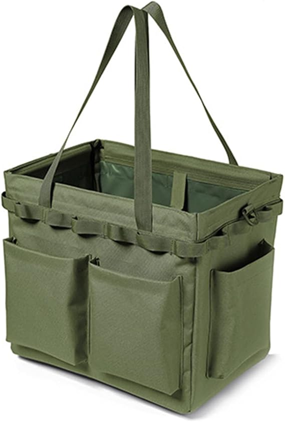 Outdoor Container Bag, 6.9 gal 28 L, Load Capacity 33.1 lbs 15 kg, Multifunctional Storage Bag, Portable, Firewood Bag, Toolbox, Fishing, Firewood Case, Storage Case, Camping Equipment, BBQ, Large Handbag, Large Capacity, Waterproof Green