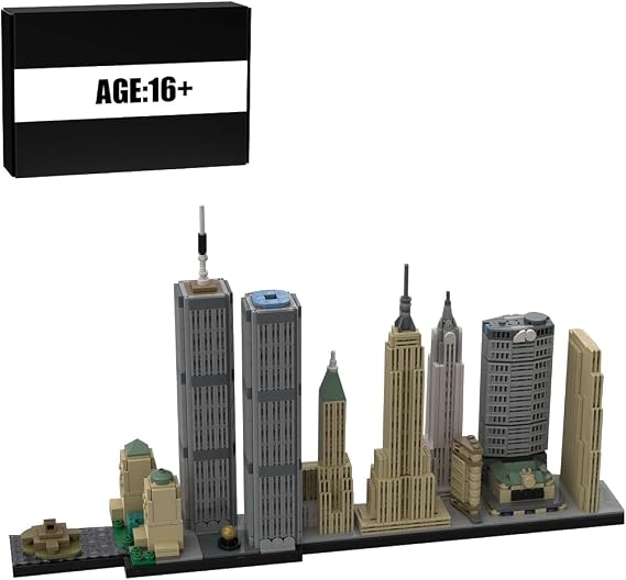NYC Manhattan Skyline Architectural Set, 1/2000 Scale SPBrix Authorized Building Model, Twin Towers & Statue of Liberty, Collector Display & Sophisticated Decor, Gifts for Adults (1607PCS)