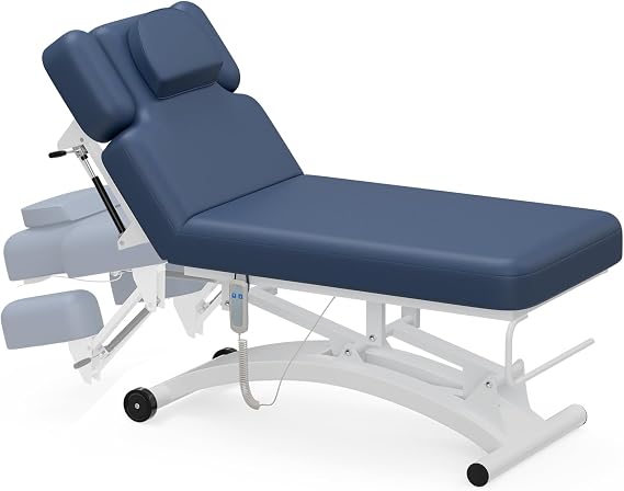 SyyBhb Professional Hi-Lo Electric Massage Table with Wheels, Hydraulic Adjustable Backrest Downward for Treatment/Facial/Beauty/Spa/Physical Therapy Blue
