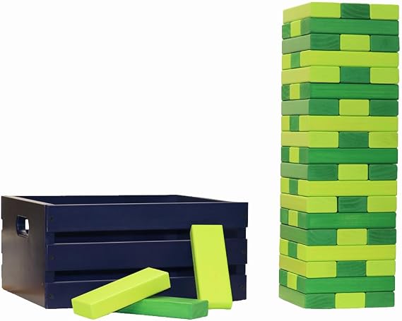 Tailgating Pros Premium Giant Toppling Timbers with Navy Crate Choose Your Team Colors! Jumbo Outdoor Yard Game, Tower Grows to Over 5 Feet! Optional Tipsy Stickers Available!