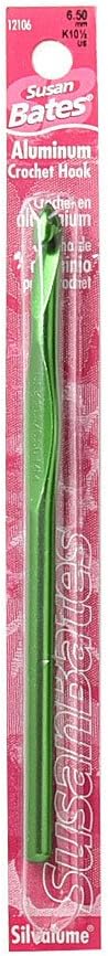 Susan Bates 5-1/2-Inch Silvalume Aluminum Crochet Hook, 6.5mm, Green