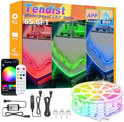 65.6 FT Boat Lights LED Waterproof, Pontoon Boat Led Lights Strip, Marine Led Strip Light, Multicolor 12v RGB LED Strips Outdoor IP67, Night Fishing Lighting with APP & Remote for Bass Jon, RV, Kayak