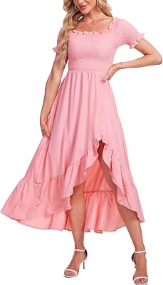 Breezy Lane Womens Floral Print Off Shoulder Split Dress Boho Long A Line Dress