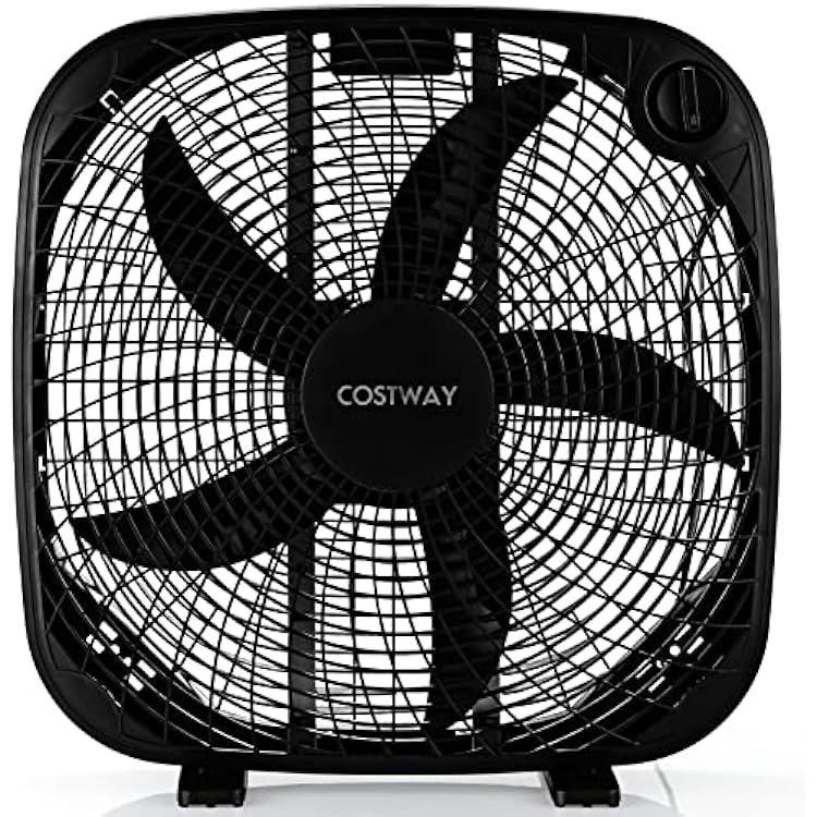 COSTWAY 3-Speed Box Fan, 20 Inches Portable Floor Fan with Knob Control, 2 Supporting Feet, Compact Lightweight Cooling Fan for Full-Force Circulation, Quiet Operation for Home Office Garage, Black