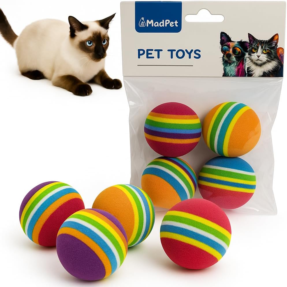 SOGUD Kedi Oyuncak Topu 4’lü Sünger Top Seti – Renkli, Hafif ve Sessiz Köpük Kedi Topları – Güvenli, Dayanıklı Kedi Oyuncağı – Ev İçi Oyun, Eğlence ve Günlük Egzersiz İçin