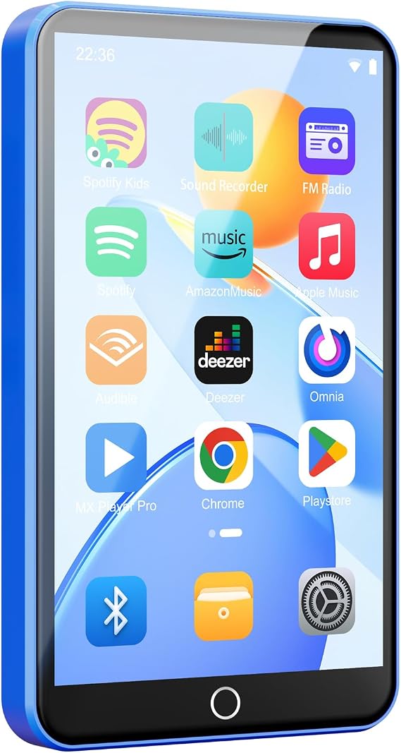 80GB MP3 Player with Bluetooth and WiFi, Android MP3 & MP4 Players with 4" Touchscreen and Speaker, Spotify Music Player with FM Radio, Audible, Amazon Music, Play Store (Blue)