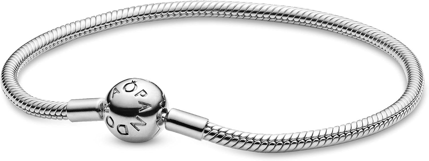 PANDORA Moments Women's Sterling Silver Smooth Snake Chain Bracelet for Charms