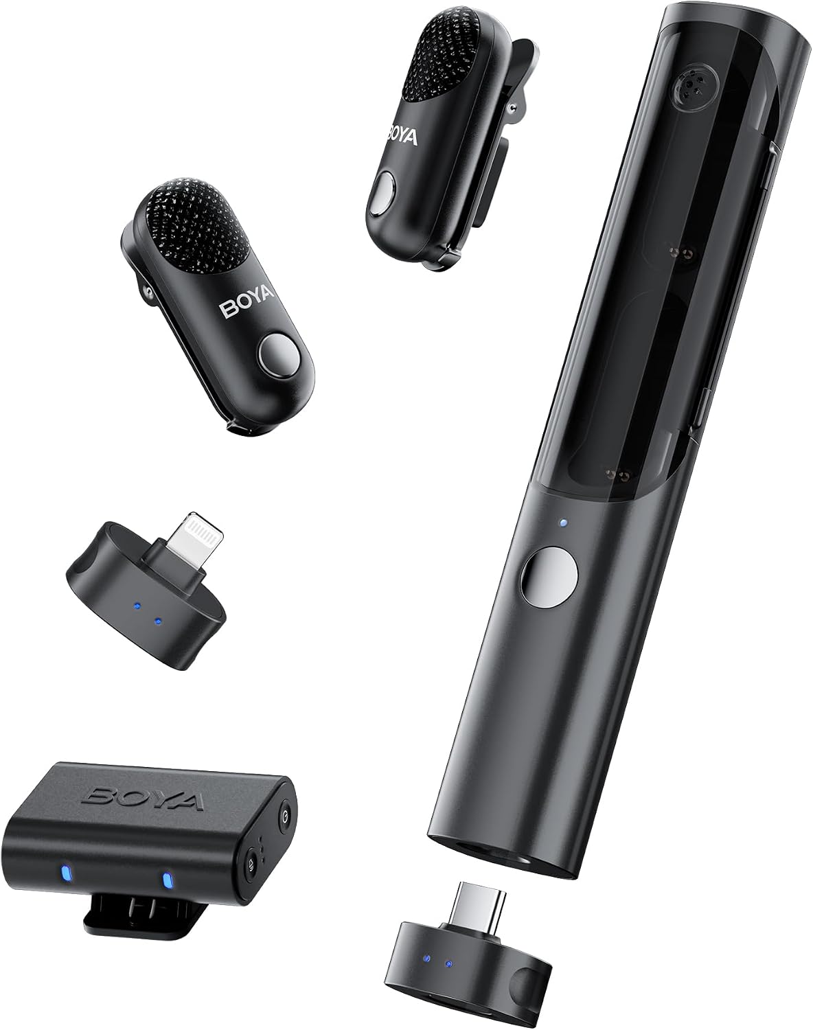 BOYA Magic-02 Wireless Lavalier Microphone for iPhoneAndroidCameras, 4 Form-in-1 Mic, Mini Wireless Microphone, AI Noise Reduction, 30H Power for Video Recording, StreamingStand not included