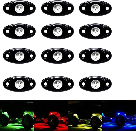 OPP ULITE RGB Led Rock Lights 12Pods, APP Control Rock Light Kit, DIY Color Timing Music Flashing Mode, Interior Underglow Lights for Jeep Offroad Trucks UTV SUV ATV Motorcycle Boats