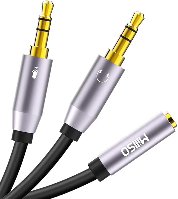 Headphone Splitter for Computer 3.5mm Headset Splitter Cable for PC | CTIA 3.5mm 2 x 3 Pole TRS Male to 4 Pole TRRS Female Y Jack Adapter for Smartphone PS4 Gaming Headset to PC - 12 inch / 30 CM