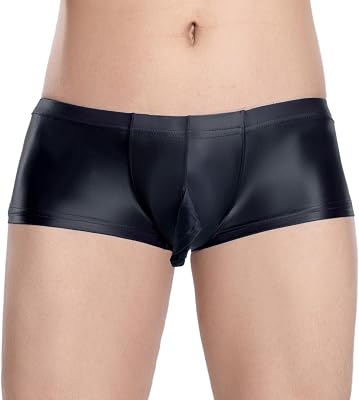 Linjinx Mens Glossy Nylon Sheer Briefs Low Rise Elephant Nose Bulge Pouch Boxer Shorts Underpants