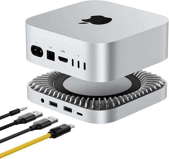 40Gbps Aluminum Hub & Stand for New M4/M4 Pro Mac mini (2024) with 40Gbps NVMe/M.2 SSD Enclosure, 2X USB-A, USB-C Host, 3.5mm Audio Compatible with All New Mac mini M4/M4 Pro