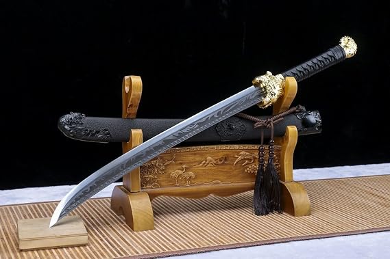 Qing dao,Swords Real,Fully Handmade High Carbon Steel Etch Blade,Alloy Fittings