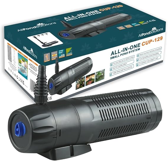 AllPondSolutions CUP-129-1000L/H All in One Pond Pump Filter with Fountain and 9w UV Steriliser Algae Control for Ponds up to 1000L