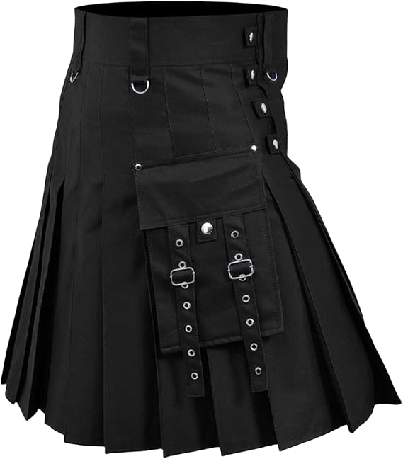 Scottish Kilt for Men Vintage Gothic Pleated Skirts Traditional Highland Solid Pleated Buckle Straps Costume Kilts